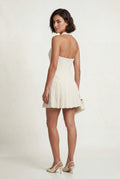 White Cream Halter Mini Dress with Gold Buttons - Photo 2