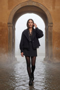 Black Cropped Double-breasted Boxy Coat with Notched Lapel - Short coat - Photo 19