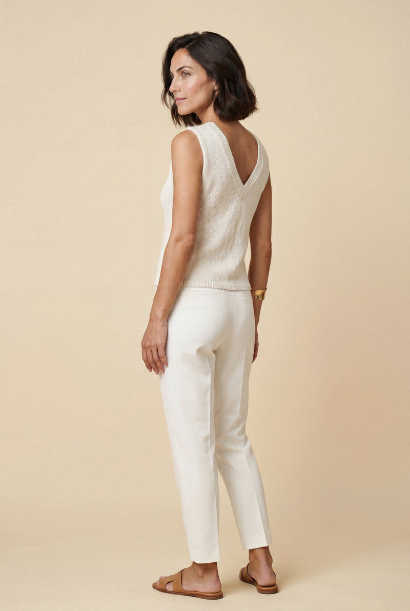 White Deep V-neck Cut-out Knitted Sleeveless Vest Top - Sleeveless tops - Photo 4