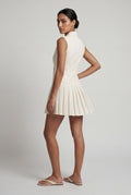 White Double-breasted Blazer Mini Dress with Pleated Skirt - Blazer dress - Photo 2
