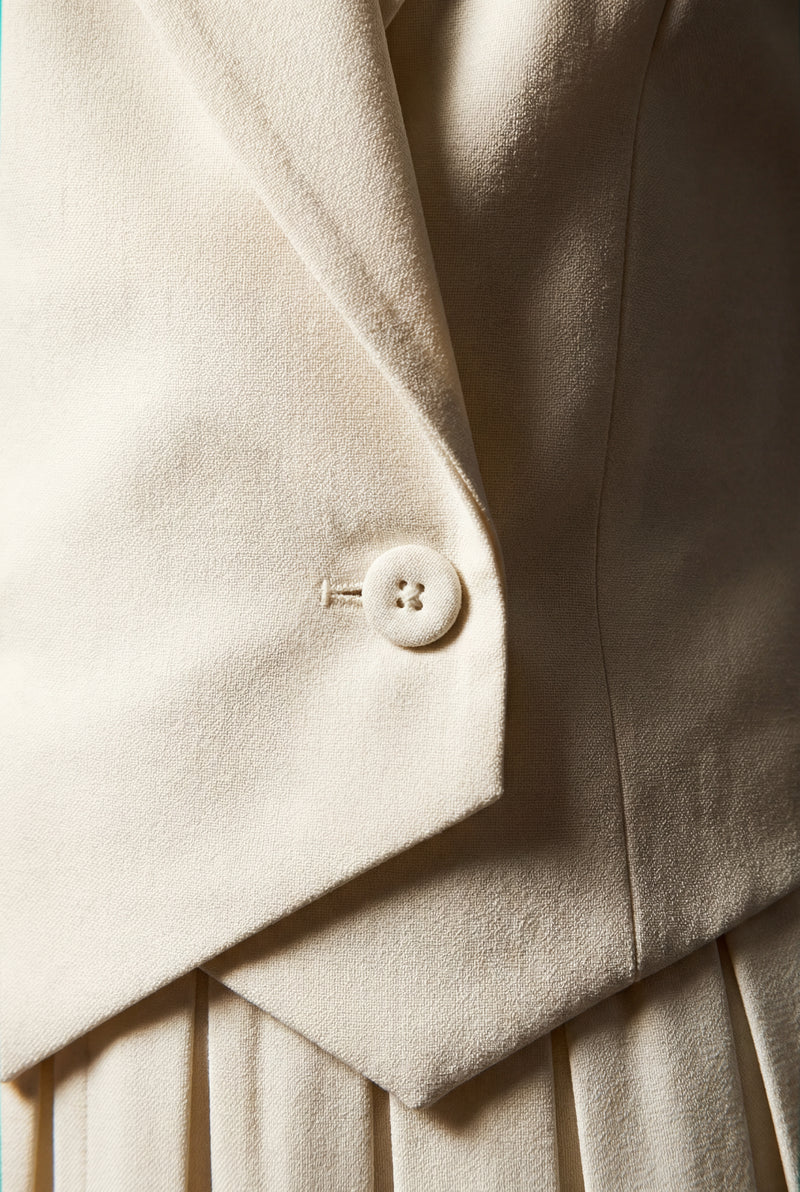 White Double-breasted Blazer Mini Dress with Pleated Skirt - Blazer dress - Photo 3