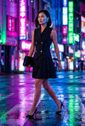 Black Double-breasted Blazer Mini Dress with Pleated Skirt - Blazer dress - Photo 6