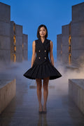 Black Double-breasted Blazer Mini Dress with Pleated Skirt - Blazer dress - Photo 8