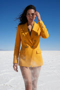 Yellow Double-breasted Gold Button Tailored Blazer - Tailored blazers - Photo 15