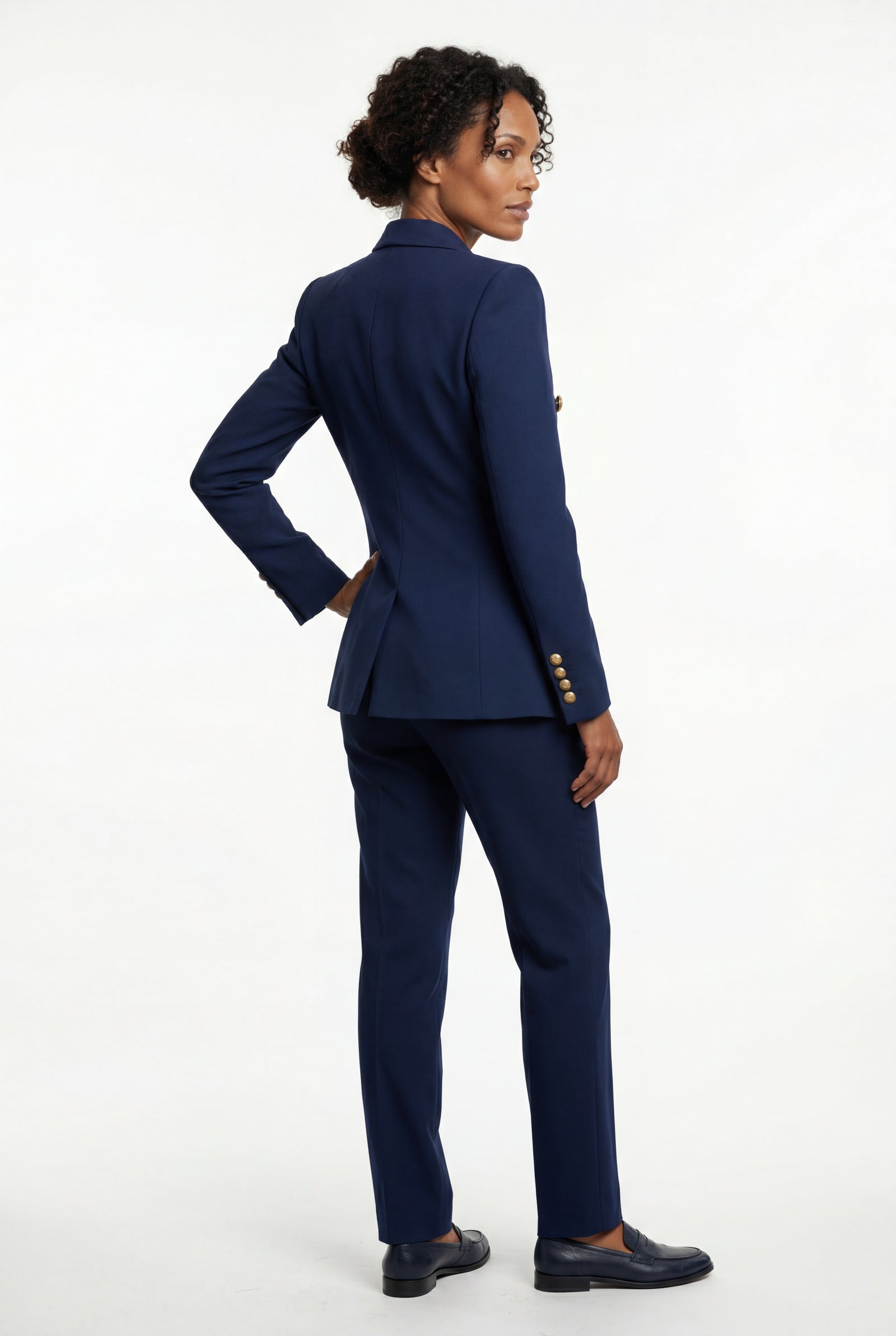 Black Double-breasted Gold Button Tailored Blazer - Tailored blazers - Photo 2