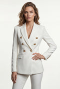 White Double-breasted Gold Button Tailored Blazer - Tailored blazers - Photo 3
