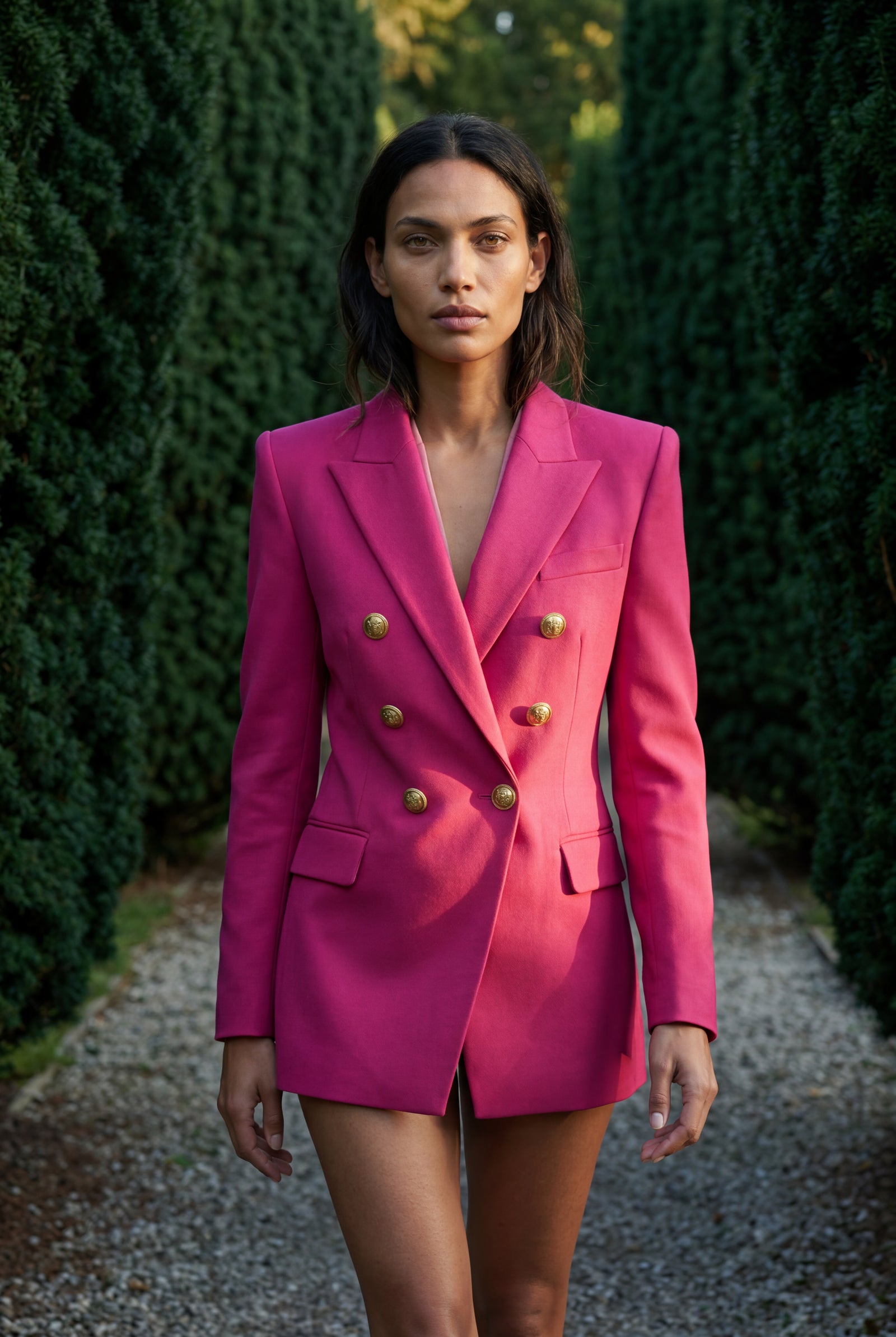 Pink Double-breasted Gold Button Tailored Blazer - Tailored blazers - Photo 8
