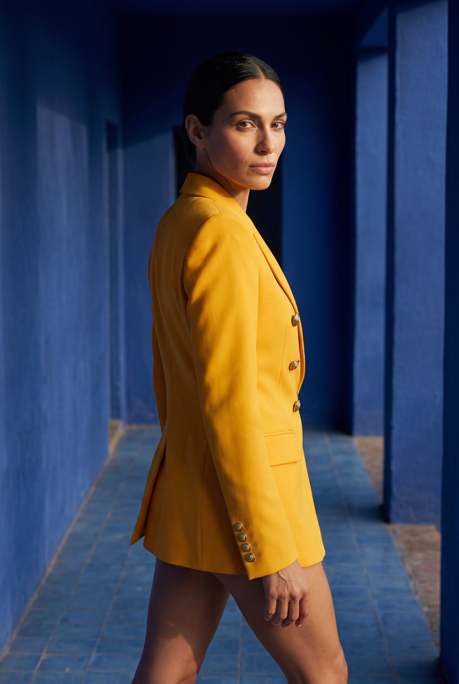 Yellow Double-breasted Gold Button Tailored Blazer - Tailored blazers - Photo 9