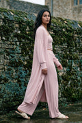 Baby Pink Drapey Three-piece Bandeau Loungewear Set with Duster Cardigan - Photo 5