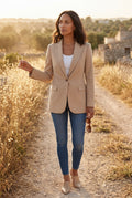 Beige Fitted Single-breasted Blazer with Classic Lapel - Blazers - Photo 8