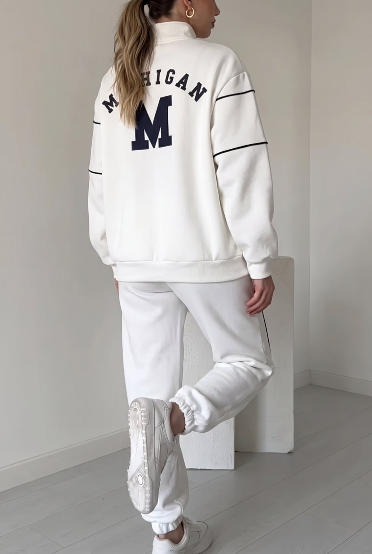Fleece Loungewear Set in White — studio angle