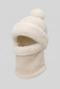Fleece Pompom Balaclava in White — studio front