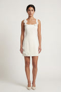 White Floral Appliqué Square Neck Fitted Mini Dress - Photo 2