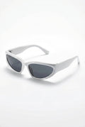 White Glossy White Oval Cat-eye Sunglasses with Dark Lenses - Photo 1