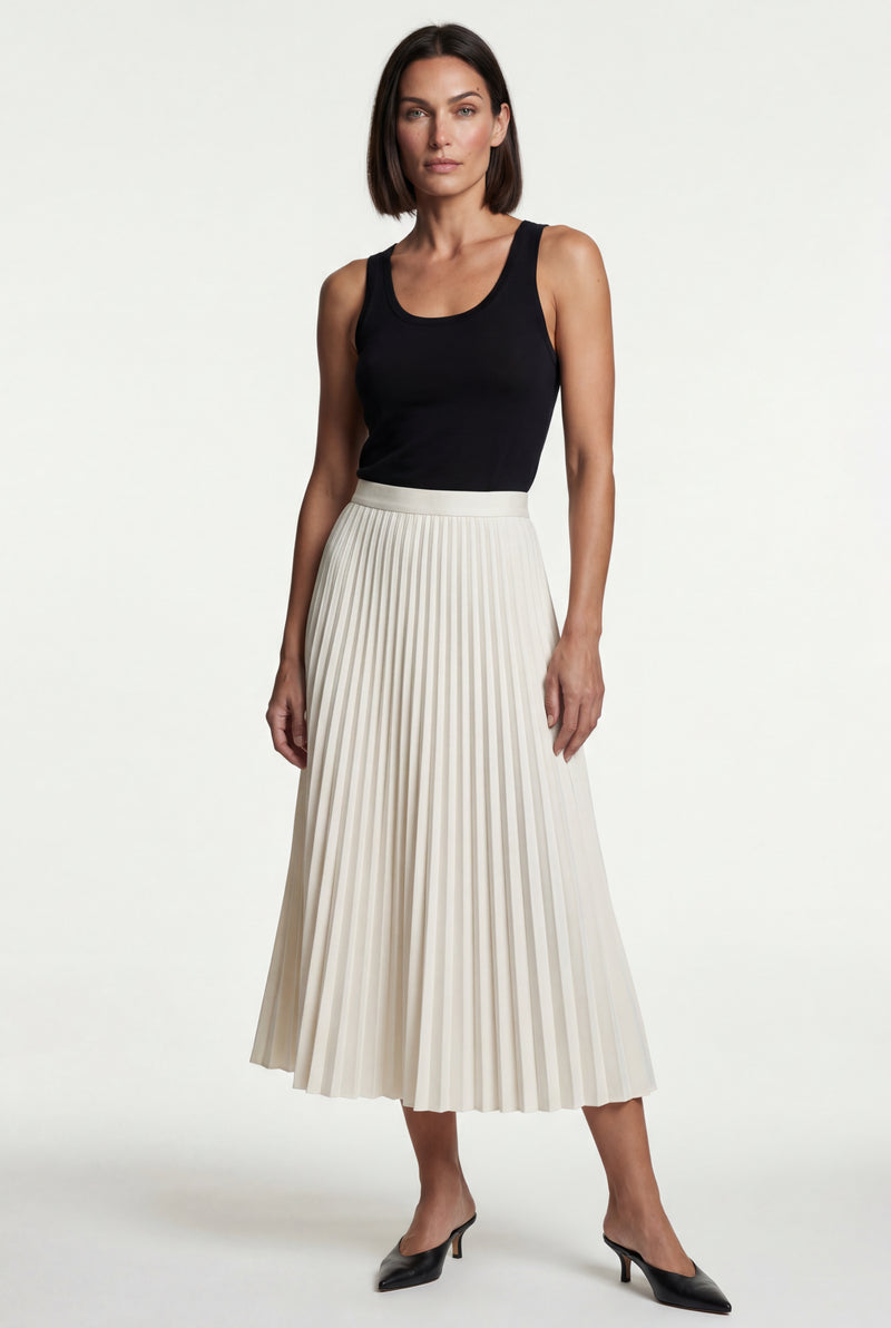 White High-waisted A-line Pleated Midi Skirt - Photo 1