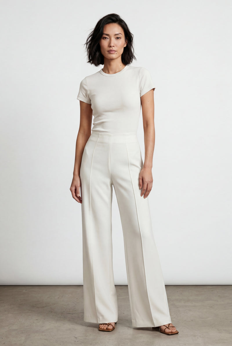 White High-waisted Tailored Wide-leg Trousers with Creased Front - Wide leg trousers - Photo 3