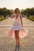 Pink Jacquard Halter Corset Bodice A-line Midi Dress - A-line dress - Photo 12