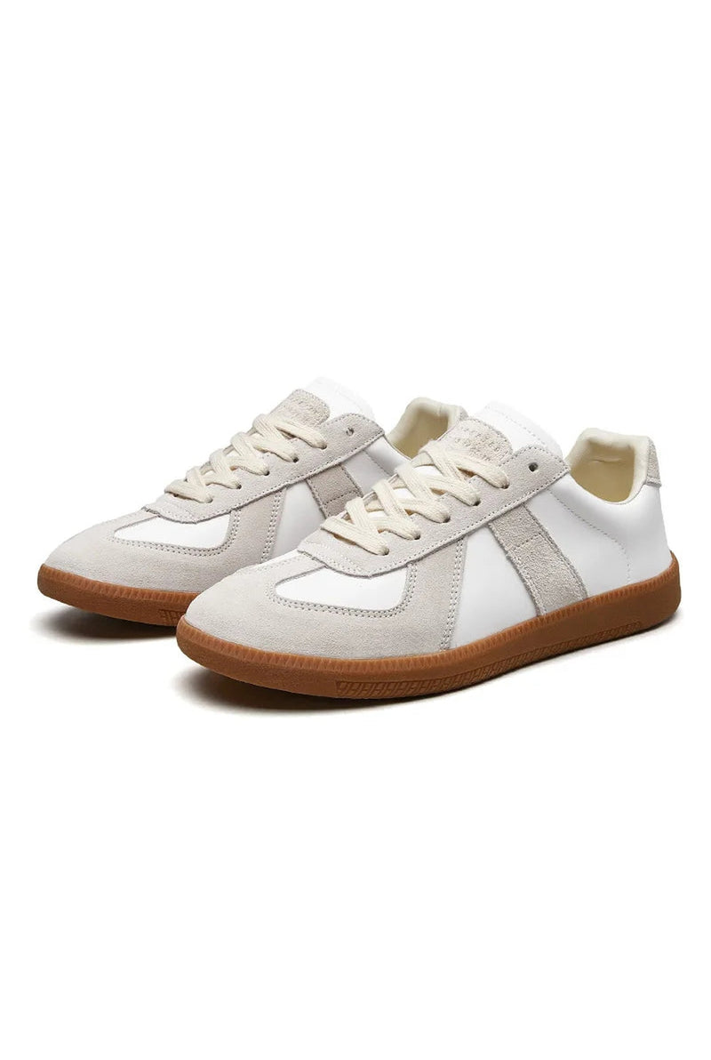 Lace-Up Low-Top Sneakers in White — front view