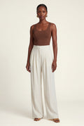 White Light Cream High-waisted Wide-leg Pleated Trousers - Wide leg trousers - Photo 1