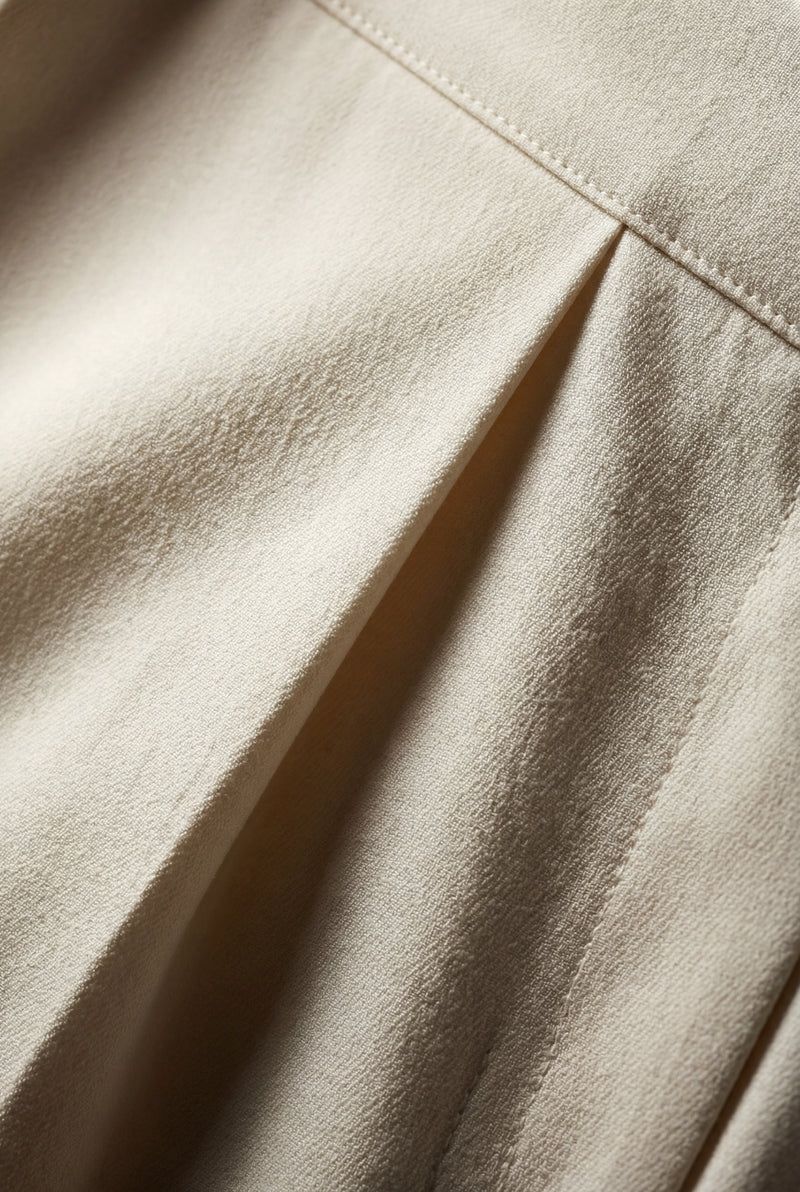 White Light Cream High-waisted Wide-leg Pleated Trousers - Wide leg trousers - Photo 3