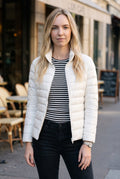Lightweight Quilted Puffer Jacket in White — studio front