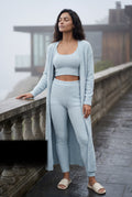 Blue Longline Cardigan 3-piece Ribbed Loungewear Set - Photo 11