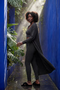 Black Longline Cardigan 3-piece Ribbed Loungewear Set - Photo 12