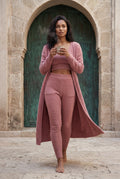Pink Longline Cardigan 3-piece Ribbed Loungewear Set - Photo 18