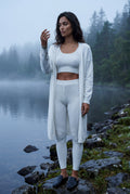 White Longline Cardigan 3-piece Ribbed Loungewear Set - Photo 7