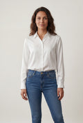 White Lustrous Tailored Long Sleeve Button-up Blouse - Blouses - Photo 11