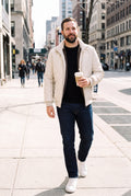 Men's Jacket Quilted Fleece-Lined in White — lifestyle walk