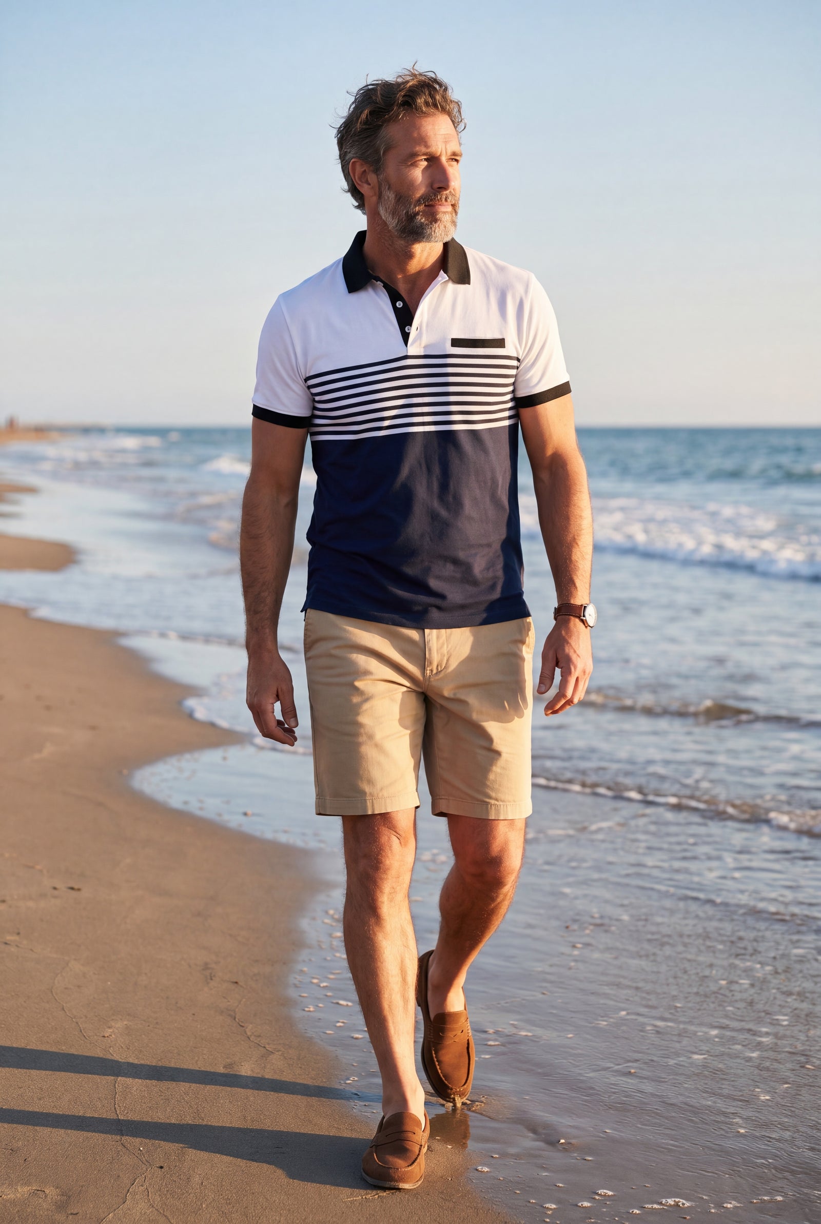 Men's Polo Shirt Striped Short Sleeve in White — beach lifestyle