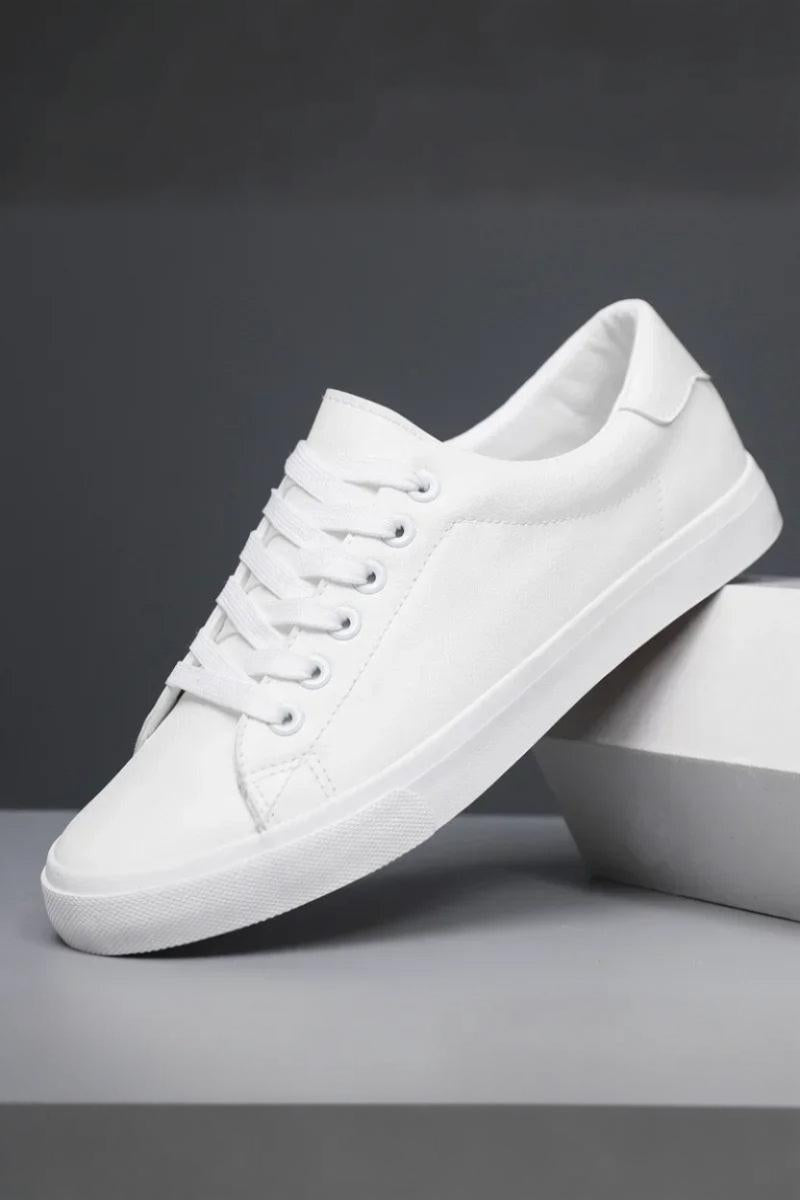 White Minimalist Faux Low-top Lace-up Sneakers - Photo 4