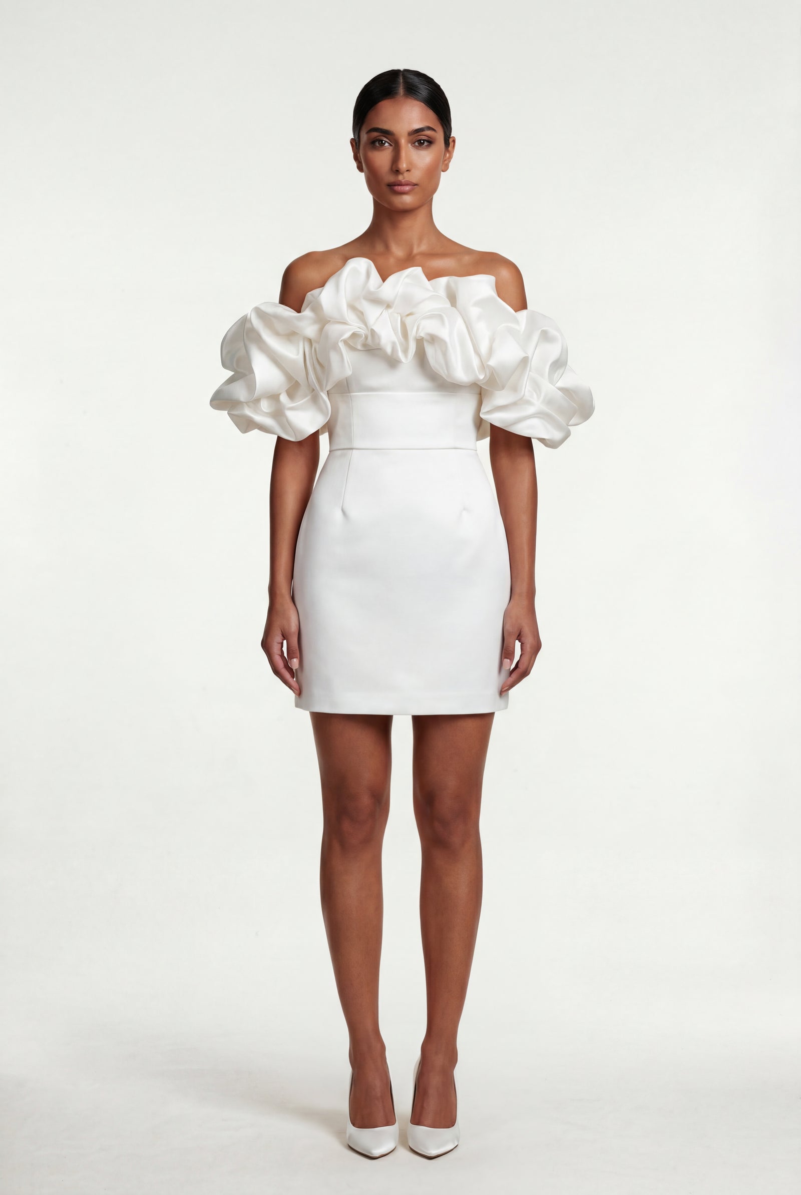 White Off-shoulder Ruffle Mini Dress - Photo 3