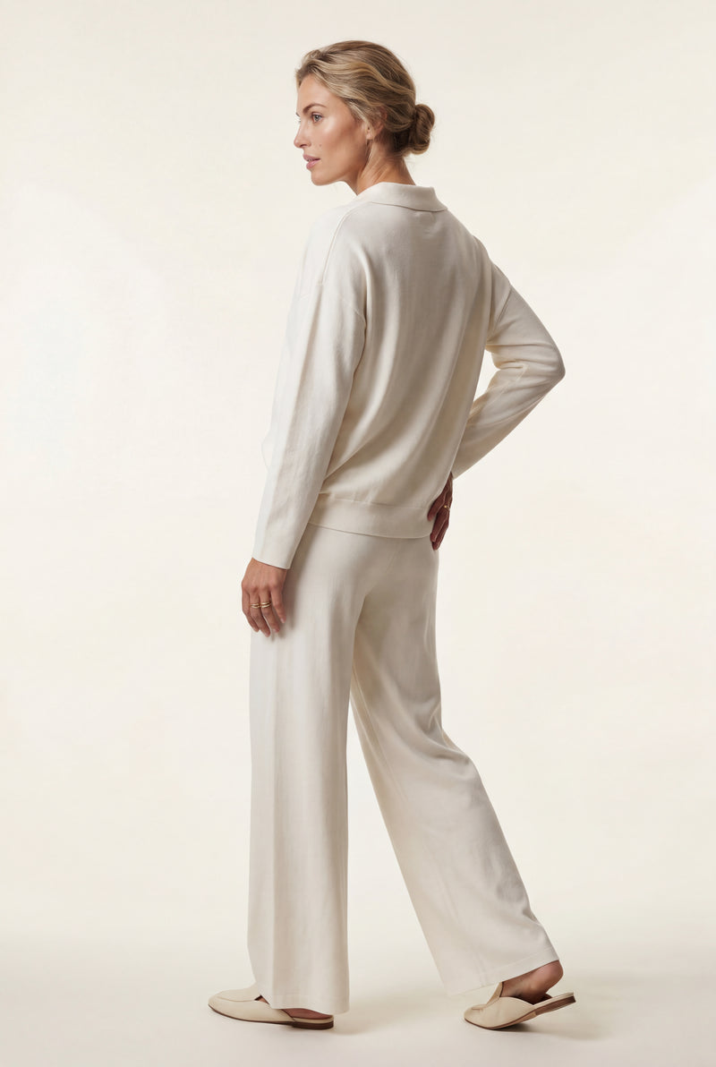 White Oversized Collared Lounge Set with Wide-leg Trousers - Oversized set - Photo 4