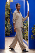 Khaki Oversized Collared Lounge Set with Wide-leg Trousers - Oversized set - Photo 6