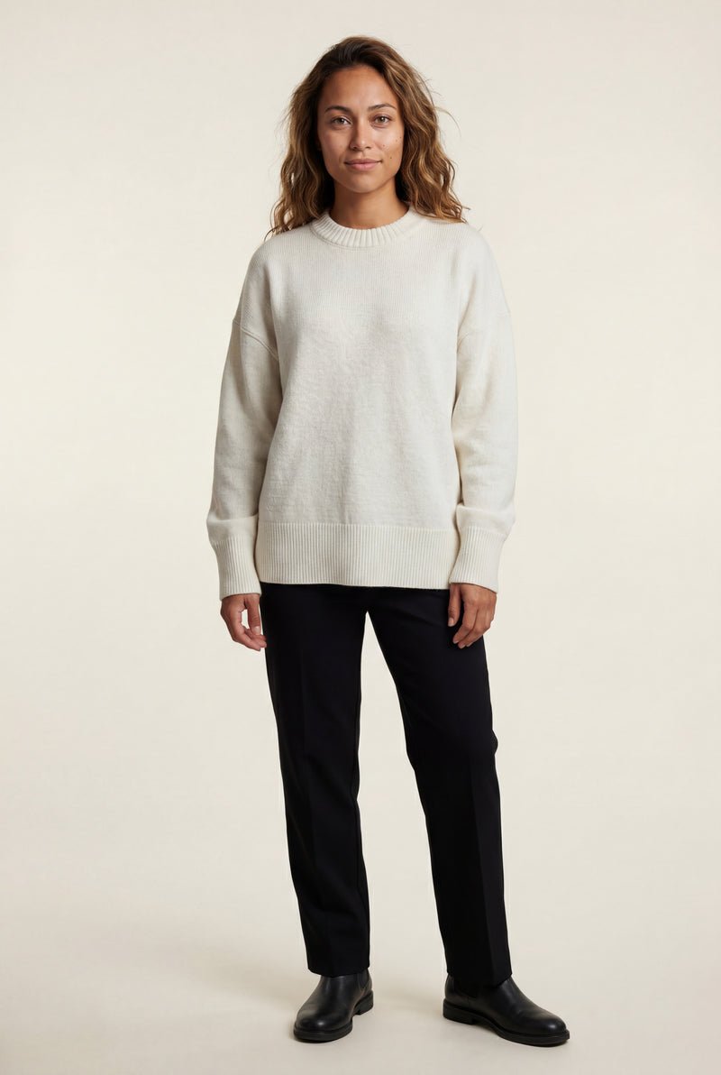 White Oversized Crewneck Sweater with Dropped Shoulders - Oversized sweater - Photo 1