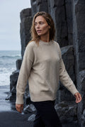 Beige Oversized Crewneck Sweater with Dropped Shoulders - Oversized sweater - Photo 13