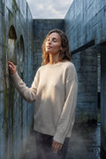 Beige Oversized Crewneck Sweater with Dropped Shoulders - Oversized sweater - Photo 18