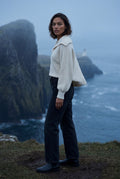 White Oversized Crewneck Sweater with Dropped Shoulders - Oversized sweater - Photo 2