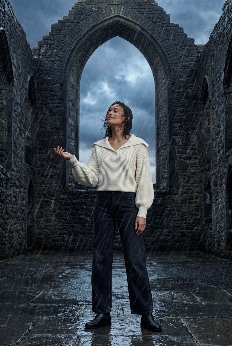 White Oversized Crewneck Sweater with Dropped Shoulders - Oversized sweater - Photo 4