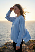 Blue Oversized Crewneck Sweater with Dropped Shoulders - Oversized sweater - Photo 8