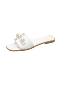 White Pearl Embellished Wide Strap Slide Sandals - Photo 3