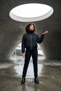 Black Quilted Bomber Jacket with Ribbed Trim - Photo 15