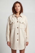 White Relaxed Button-front Utility Jacket with Flap Pockets - Button jacket - Photo 24