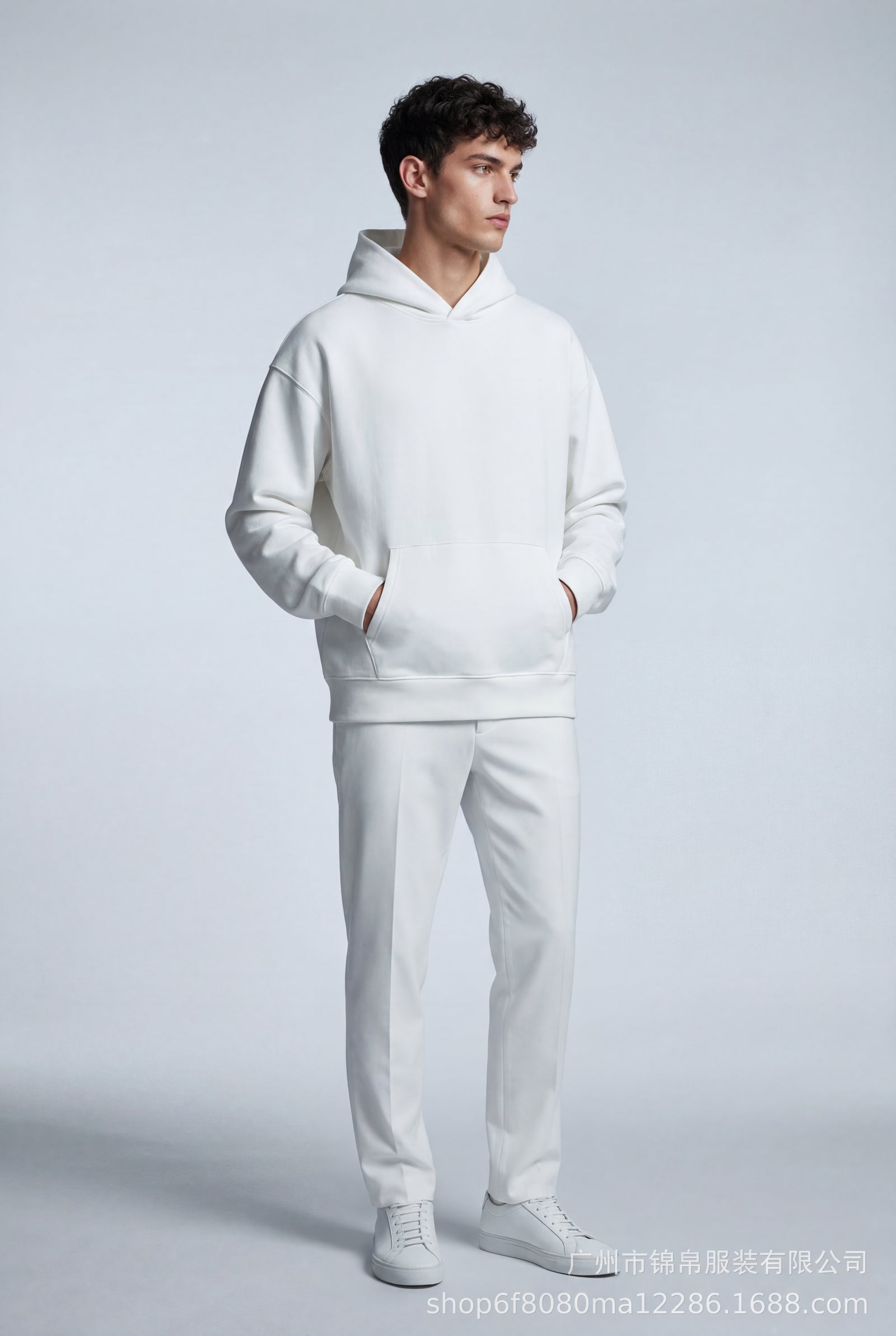 White Relaxed Fit Pullover Hoodie with Kangaroo Pocket - Hoodies - Photo 7