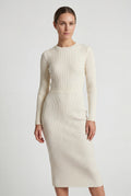 White Ribbed Bodycon Midi Dress with Long Sleeves - Bodycon dress - Photo 5