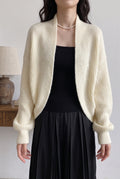 Ribbed Knit Shrug in White — studio front