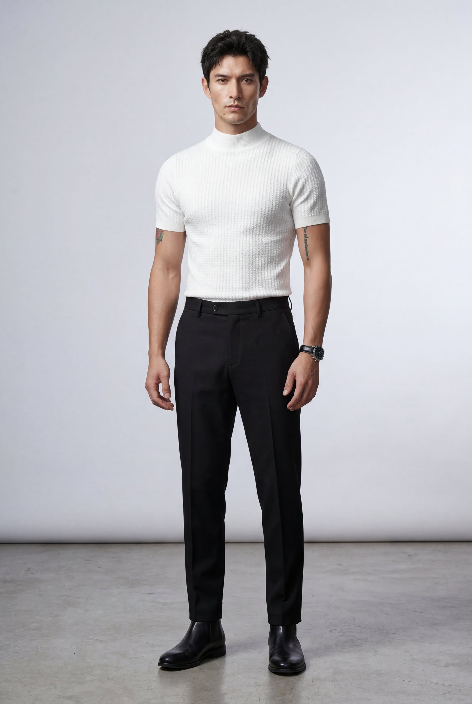 White Ribbed Mock Neck Short Sleeve Sweater Shirt - Short sleeve shirt - Photo 1