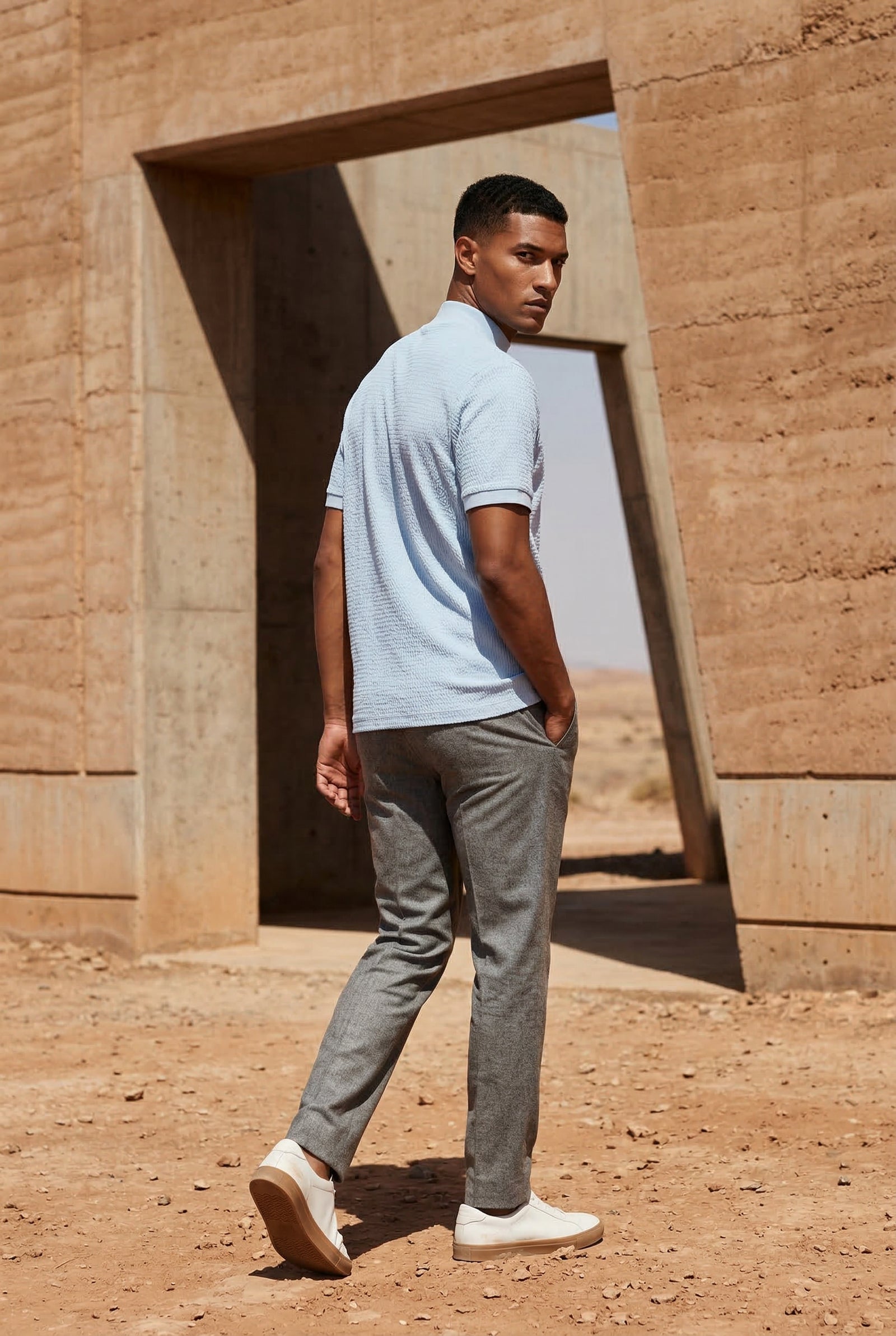 Light Blue Ribbed Mock Neck Short Sleeve Sweater Shirt - Short sleeve shirt - Photo 10